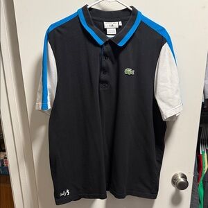 Lacoste Black, Blue & White Colorblock Polo